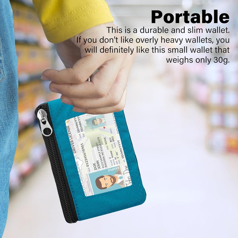 ZHOMA Minimalist Small Wallet for Men Women with 2 Zip Pockets, Multi Functional ID Case with Keychain and Card Holder, Coin Purse Badge Lanyard Pouch for Boys Girls Travel - Blue - Image 2